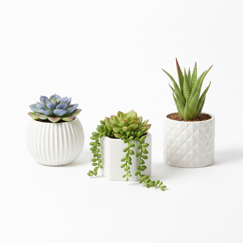 Artificial Succulent Plants in Ceramic Pots Set of 6
